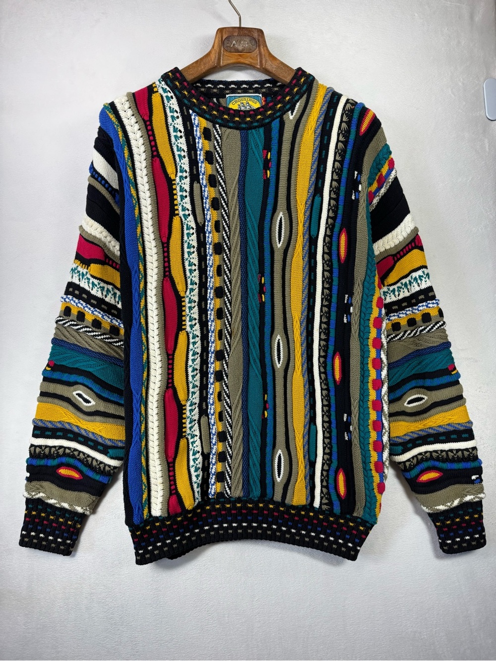 Crossings Vintage Multicolor Striped Crewneck Sweater - Teal, Mustard & Navy